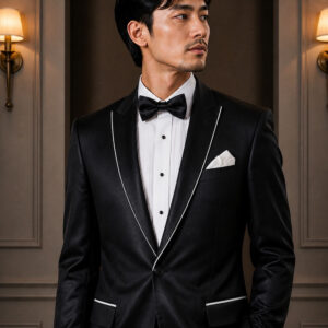jas pria hitam abu list putih satu kancing ld 96cm pesta formal Javanese actor
