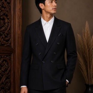 jas pria hitam double breasted enam kancing ld 80cm pesta formal pernikahan
