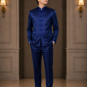 jas pria navy biru tua kerah shanghai set celana ld 100cm pesta formal