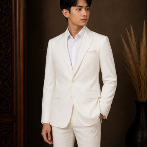 jas pria putih gading dua kancing slim fit ld 102cm pesta formal