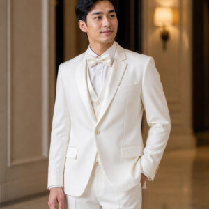 jas pria putih gading satu kancing list abu abu slim fit ld 106cm pesta formal