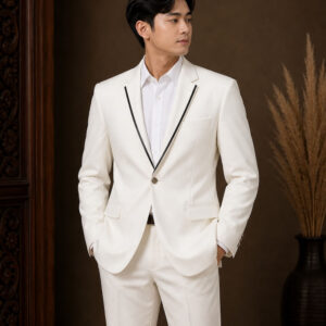 jas pria putih gading satu kancing slim fit ld 126cm pesta formal