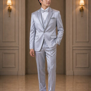 jas pria silver abu metalik satu kancing set celana slim fit ld 118cm pesta formal