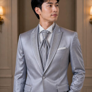 jas pria silver abu metalik satu kancing slim fit ld 96cm pesta formal