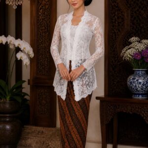 kebaya broklat kutu baru putih tile bunga lengan panjang pesta klasik