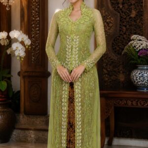 kebaya hijau full payet bordir bunga panjang lengan panjang pesta mewah