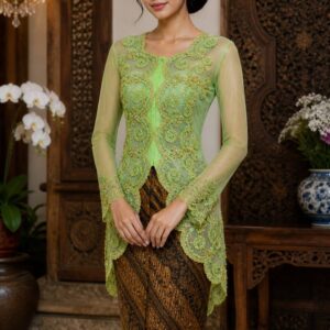 kebaya hijau full payet brokat applique pendek lengan panjang pesta elegan