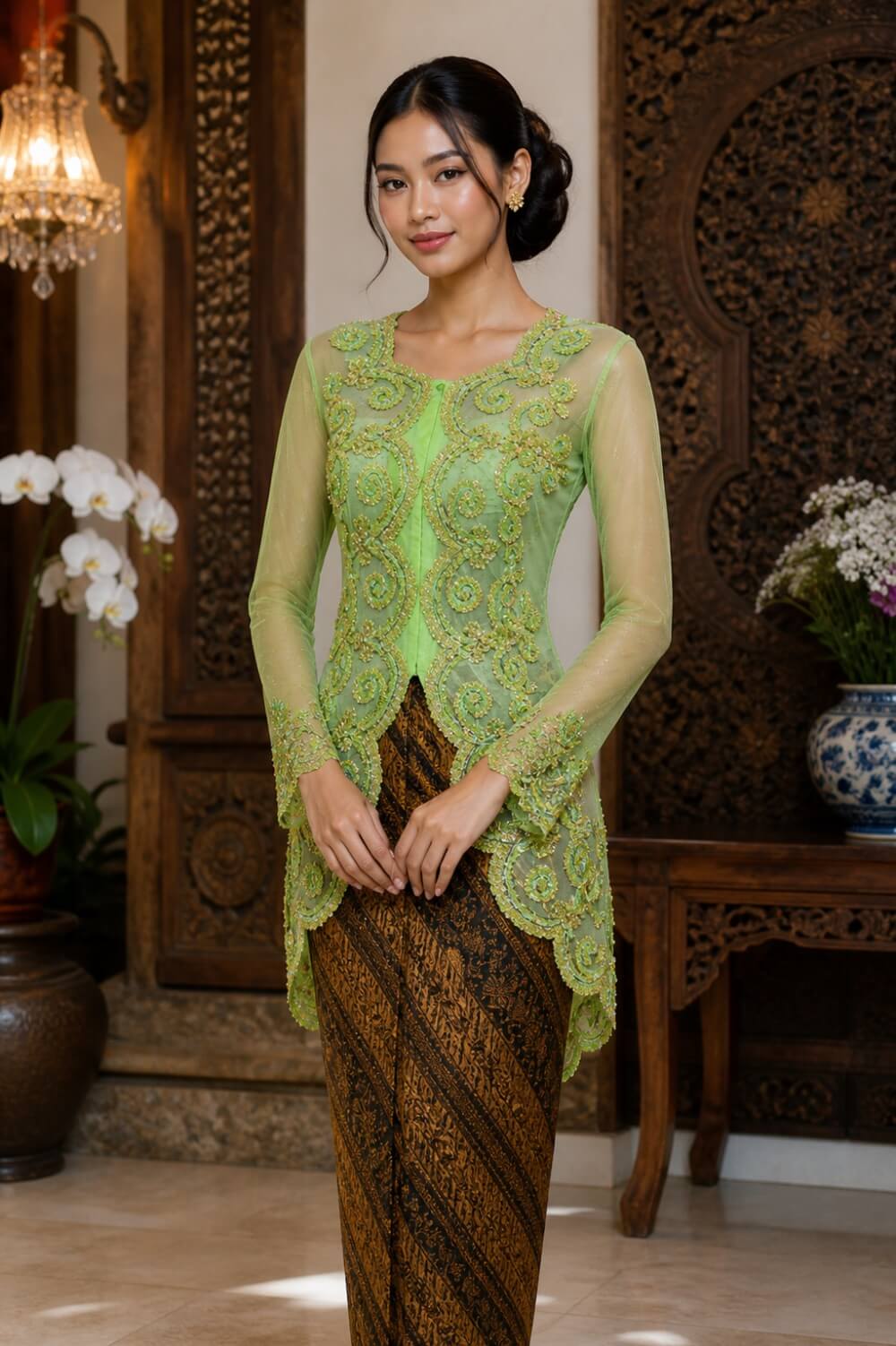 kebaya hijau full payet brokat applique pendek lengan panjang pesta elegan