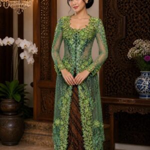 kebaya hijau matcha tua kombinasi full payet bunga 3d panjang lengan panjang pesta glamor