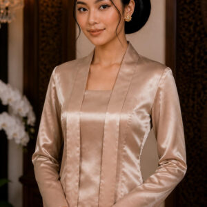 kebaya kutu baru coklat satin polos lengan panjang pesta modern elegan