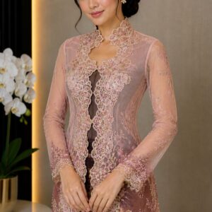 kebaya peace kombinasi pink gold broklat kerah tinggi pesta