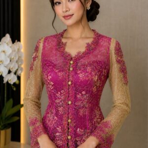 kebaya pink fanta kombinasi gold broklat payet pesta