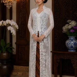 kebaya putih full payet bordir scrollwork panjang lengan panjang pesta mewah
