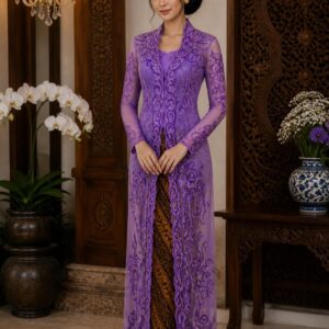 kebaya unggu panjang brokat tile scrollwork lengan panjang pesta formal mewah